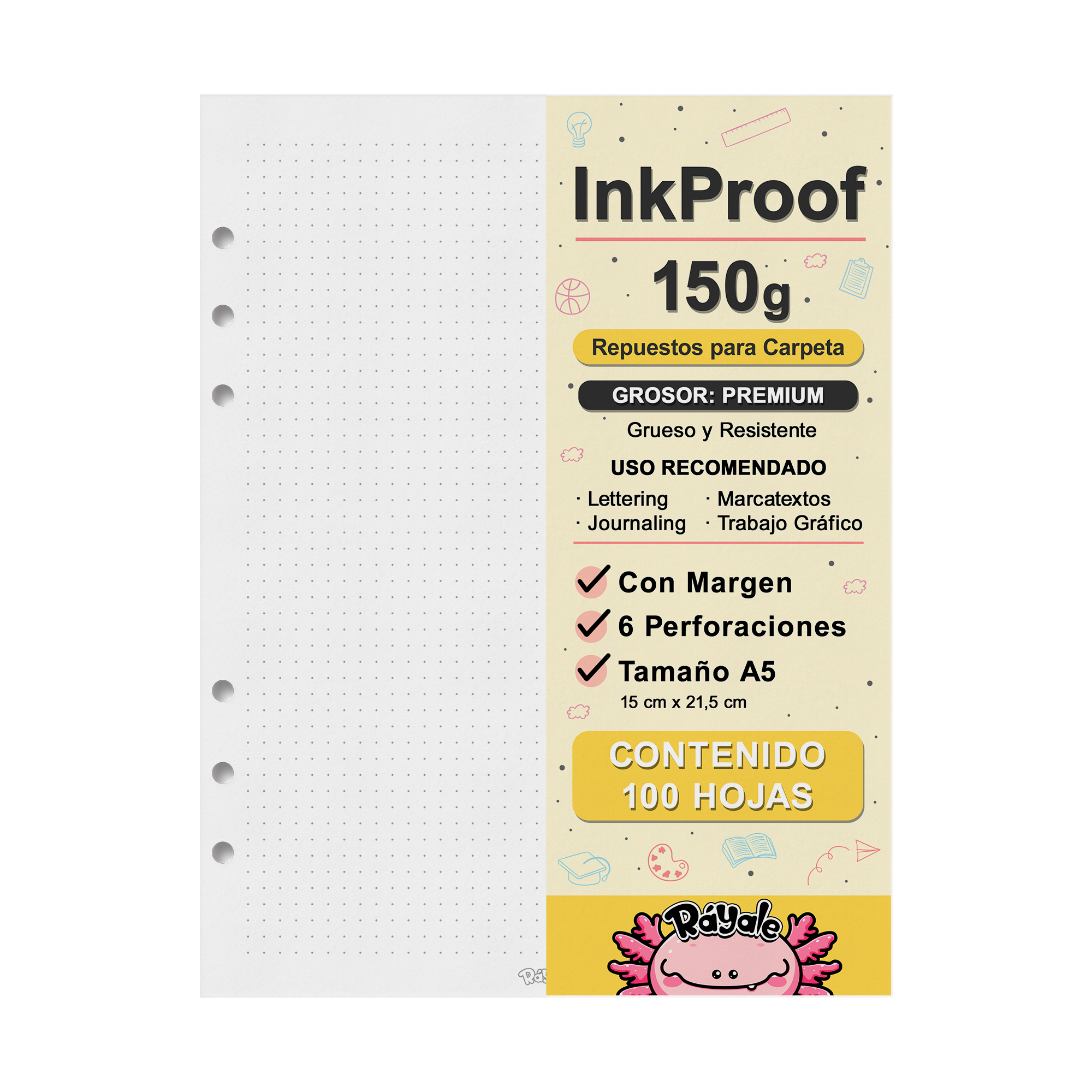 100 Hojas Inkproof 150g Con Margen A5
