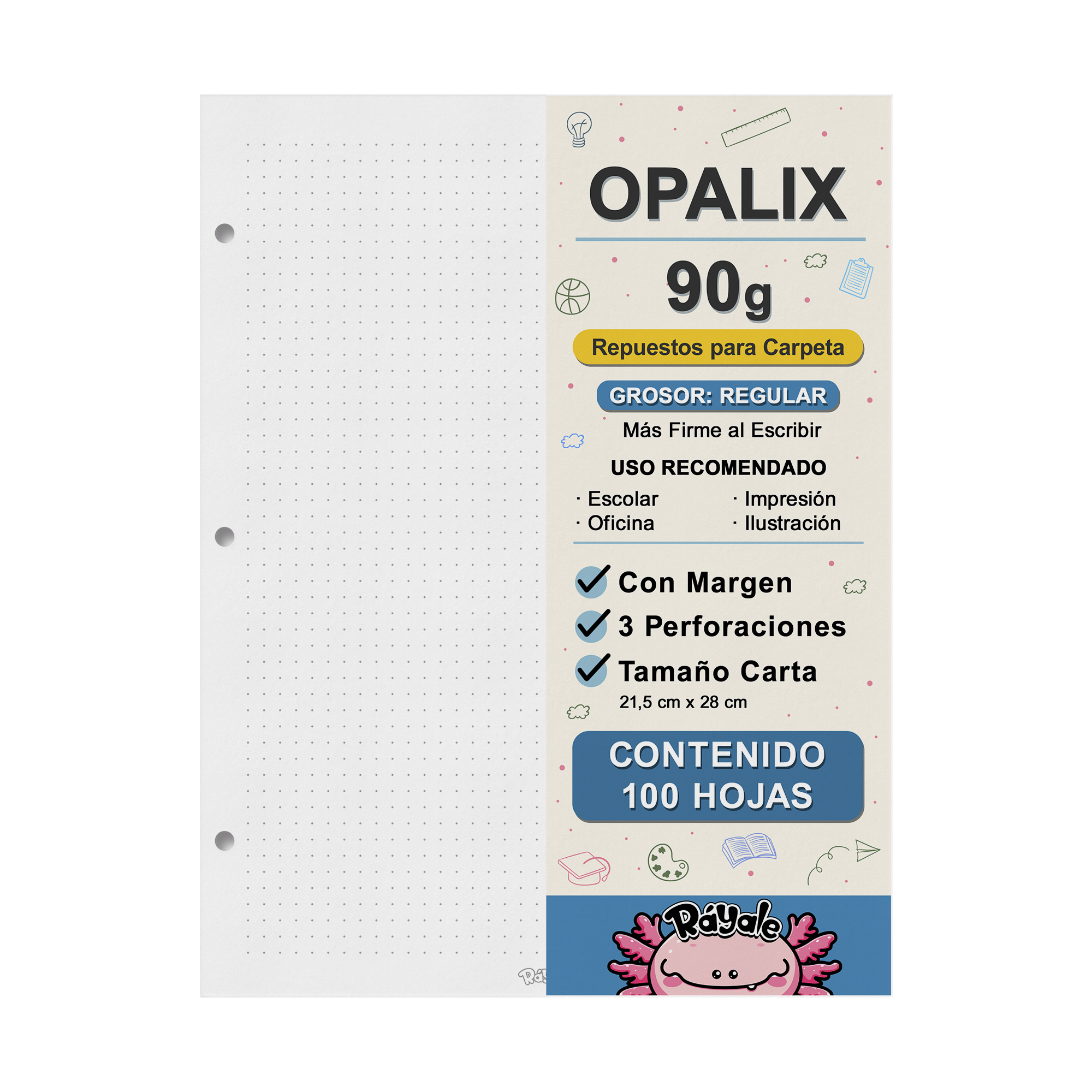 100 Hojas Opalix 90g Con Margen Carta